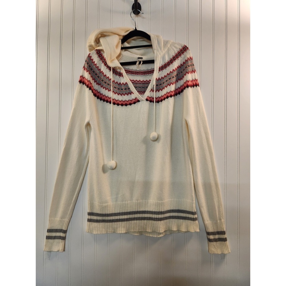 Kirra Women's White Faire Isle V Neck Knit Hoodie Size XL Rabbit Hair Blend Y2K